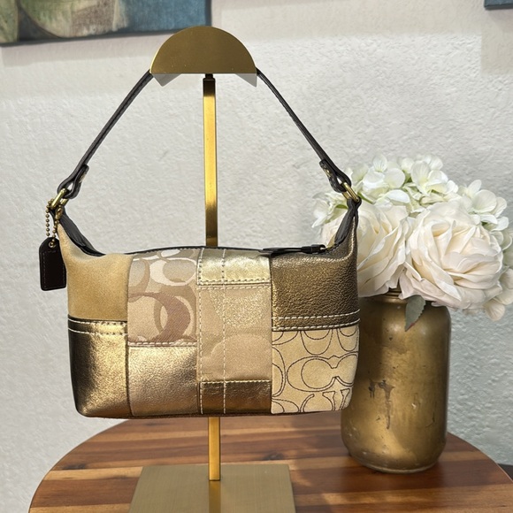Coach Gold Patchwork Suede Small Purse Handbag - Picture 3 of 15